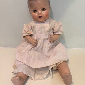 VINTAGE 1930'S BABY DOLL SLEEP EYES WITH TEETH 23" Composition Head Legs Arms